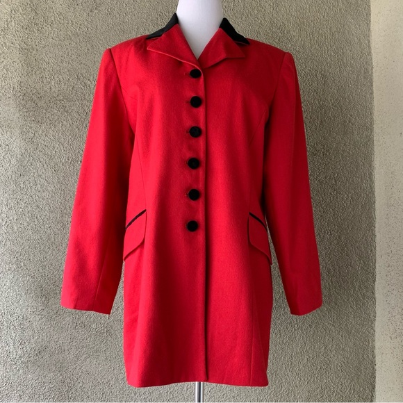 🔥5/$20🔥 “Amanda Smith” Red Pure Wool Jacket Velvet Collar size 12 - Picture 14 of 16